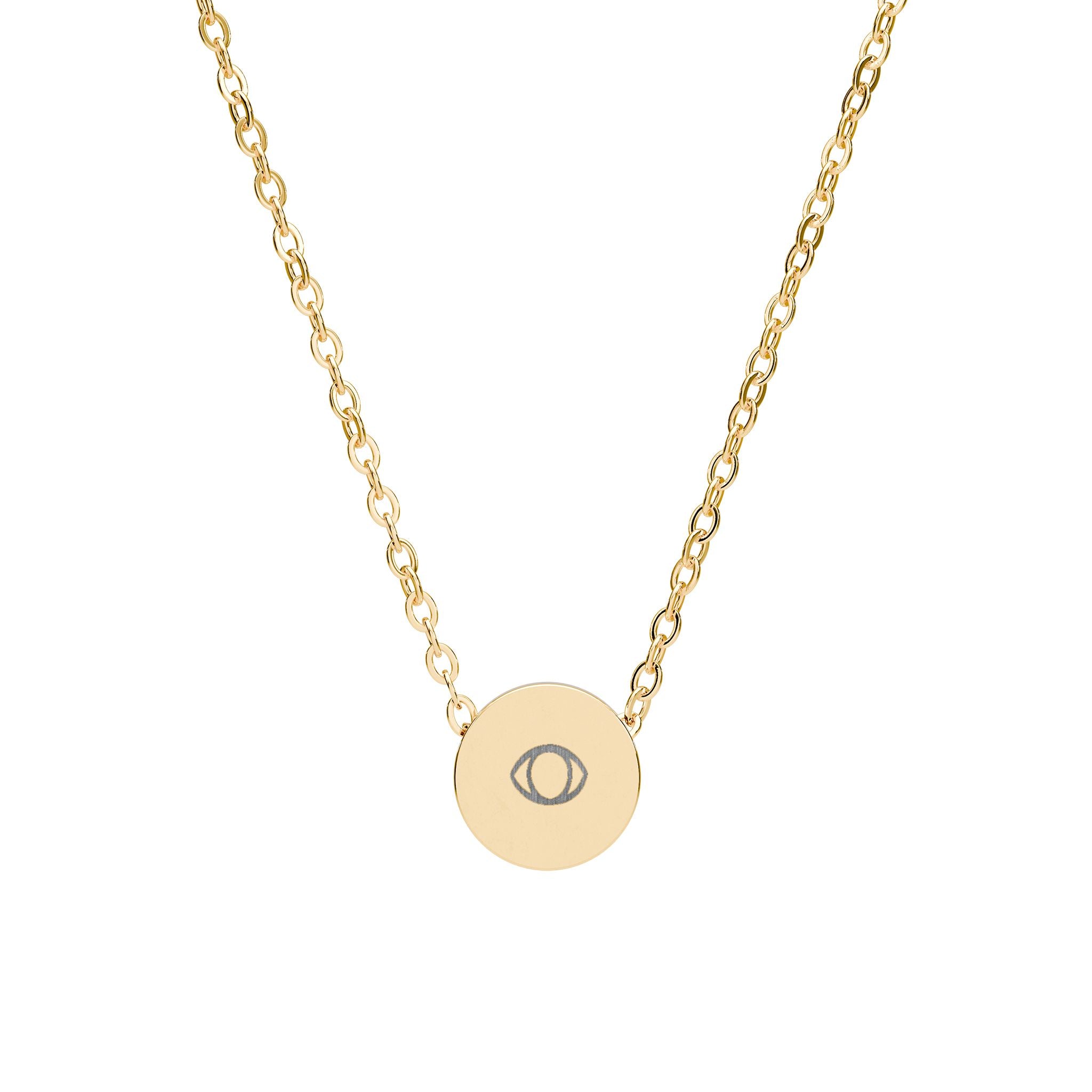 Mini Engraved Circle Necklace – Eye Disc Pendant in Gold
