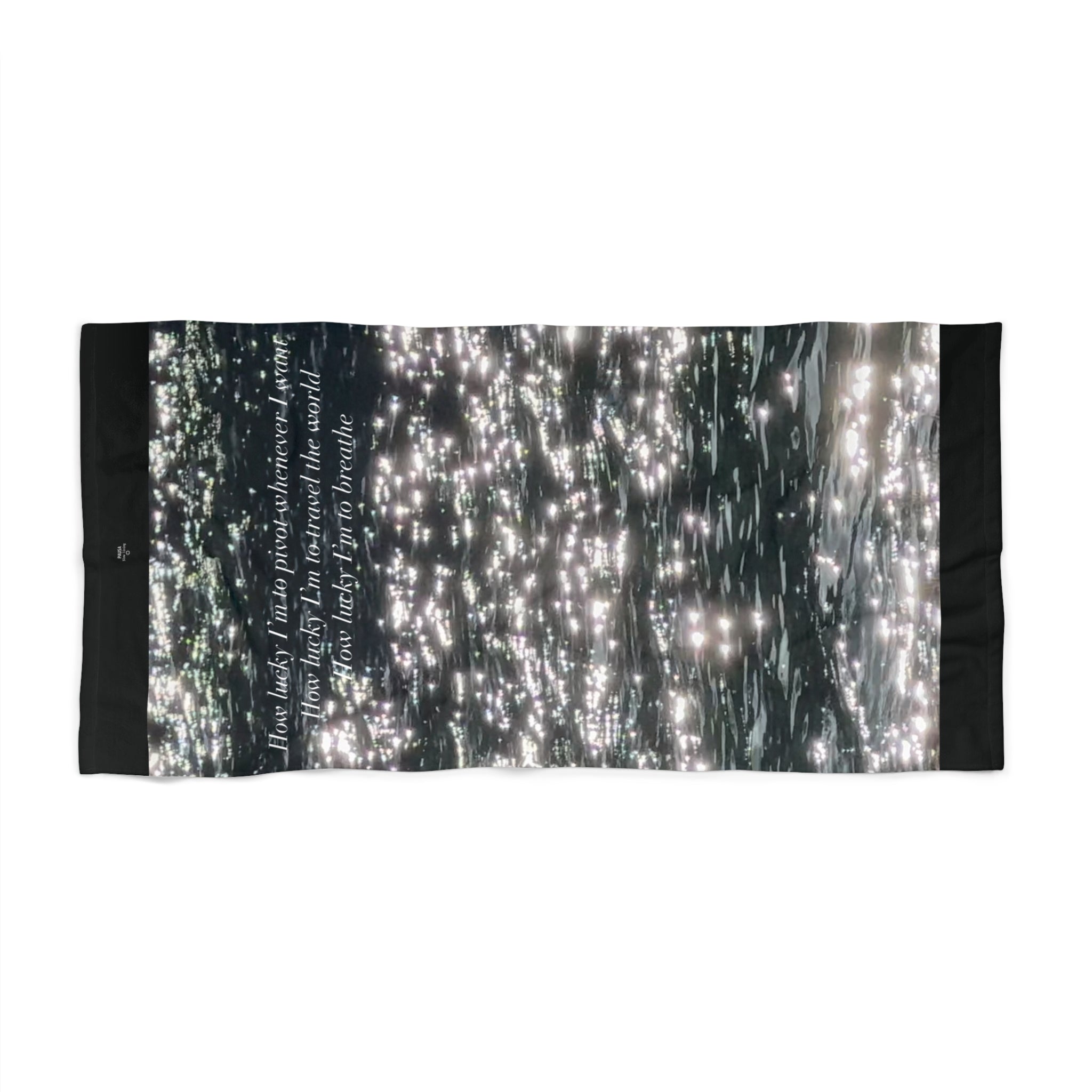 Sparkling Ocean Reflection Beach Towel — Inspirational Script Seaside Towel