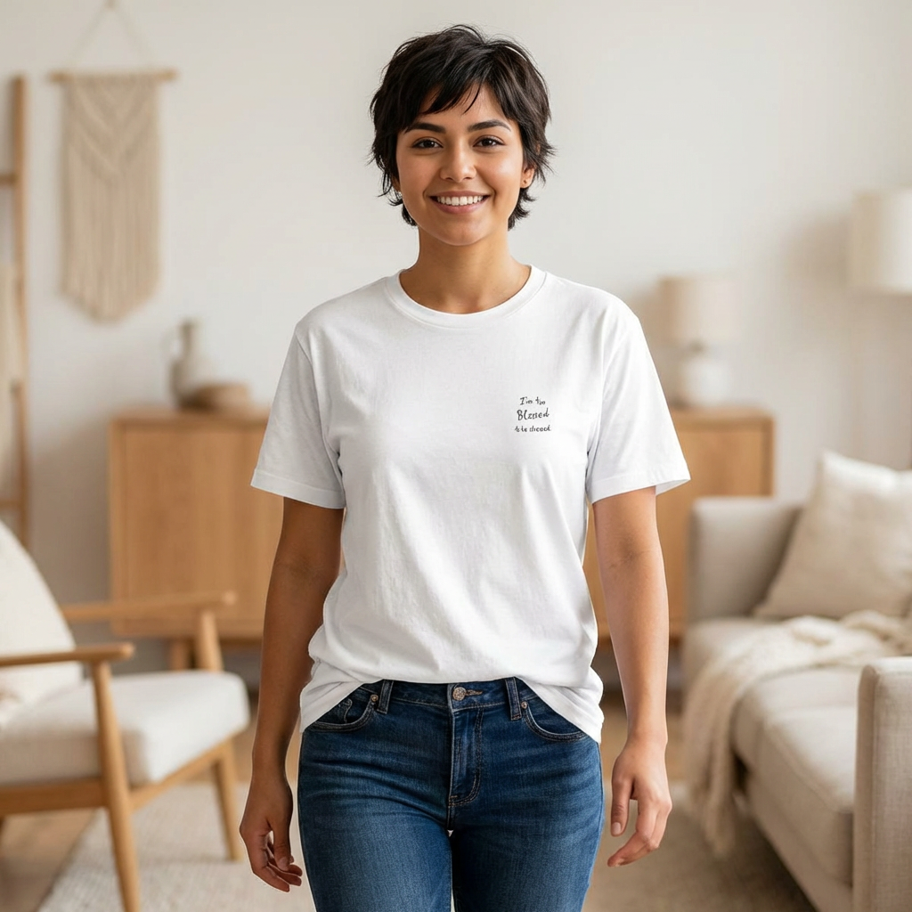 Blessed Tee — "I'm Too Blessed to Be Stressed" Minimal Religious Graphic Tee