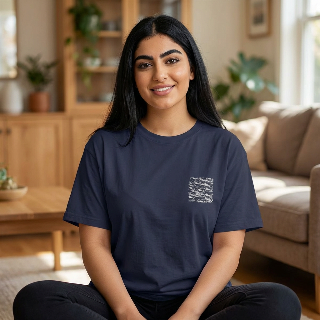 Mermaid Calling Oversized Tee — Navy & Black Pocket & Back Print