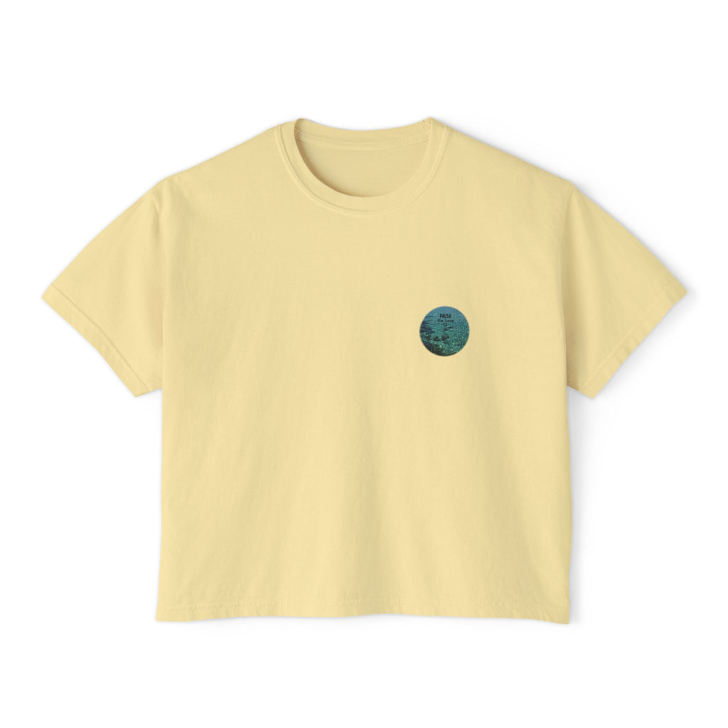 Pausa Slow Living Boxy Tee — Women's Relaxed Ocean Circle Graphic Shirt
