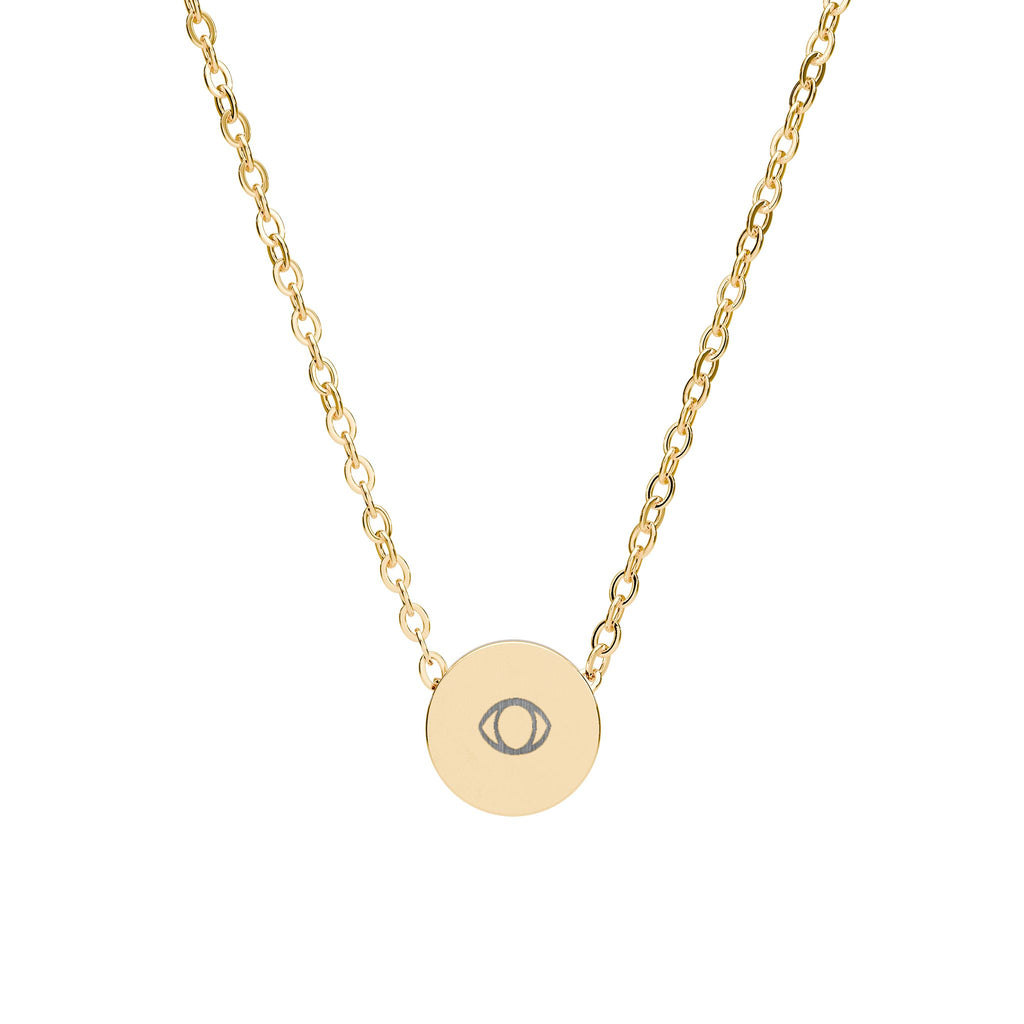Mini Engraved Circle Necklace – Eye Disc Pendant in Gold