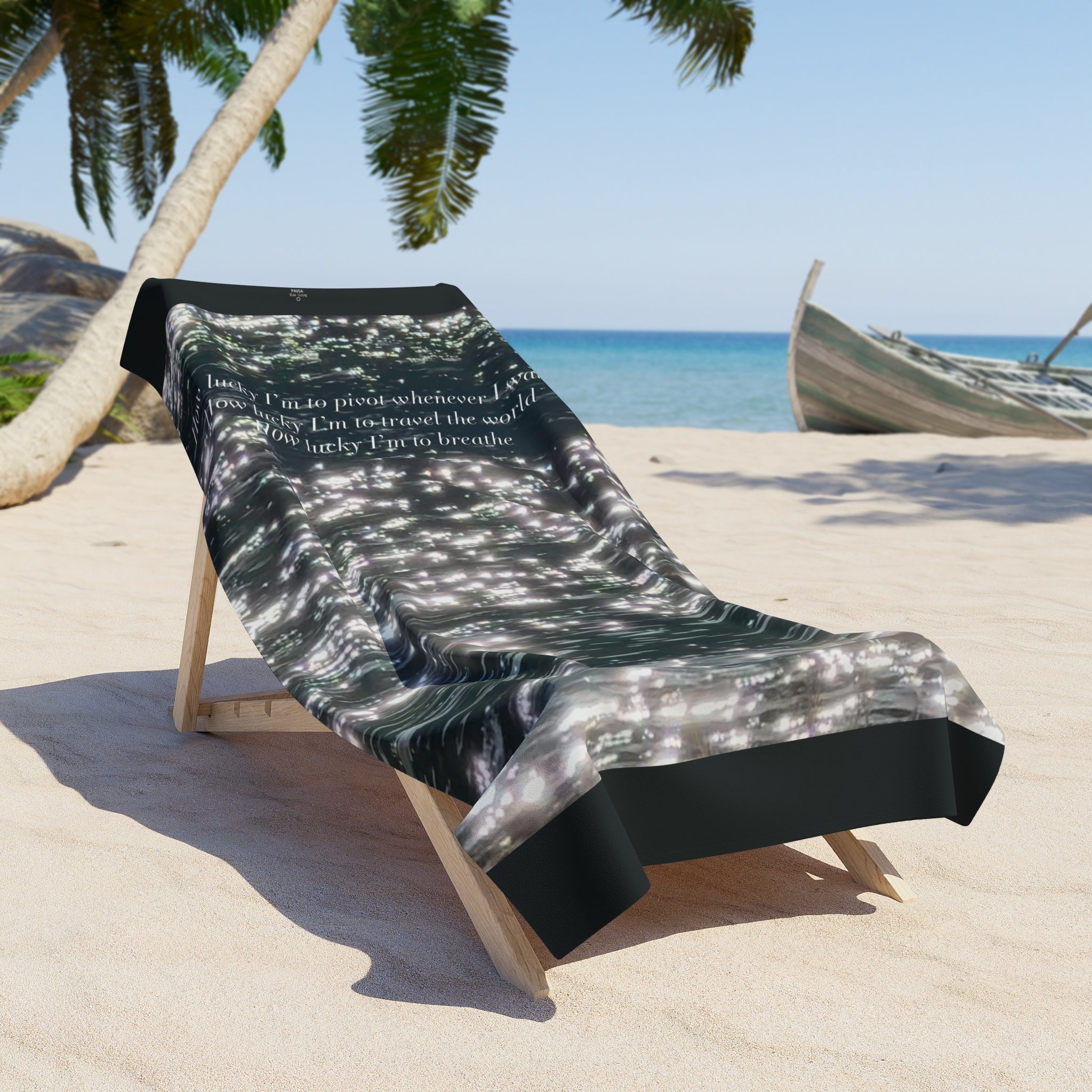 Sparkling Ocean Reflection Beach Towel — Inspirational Script Seaside Towel