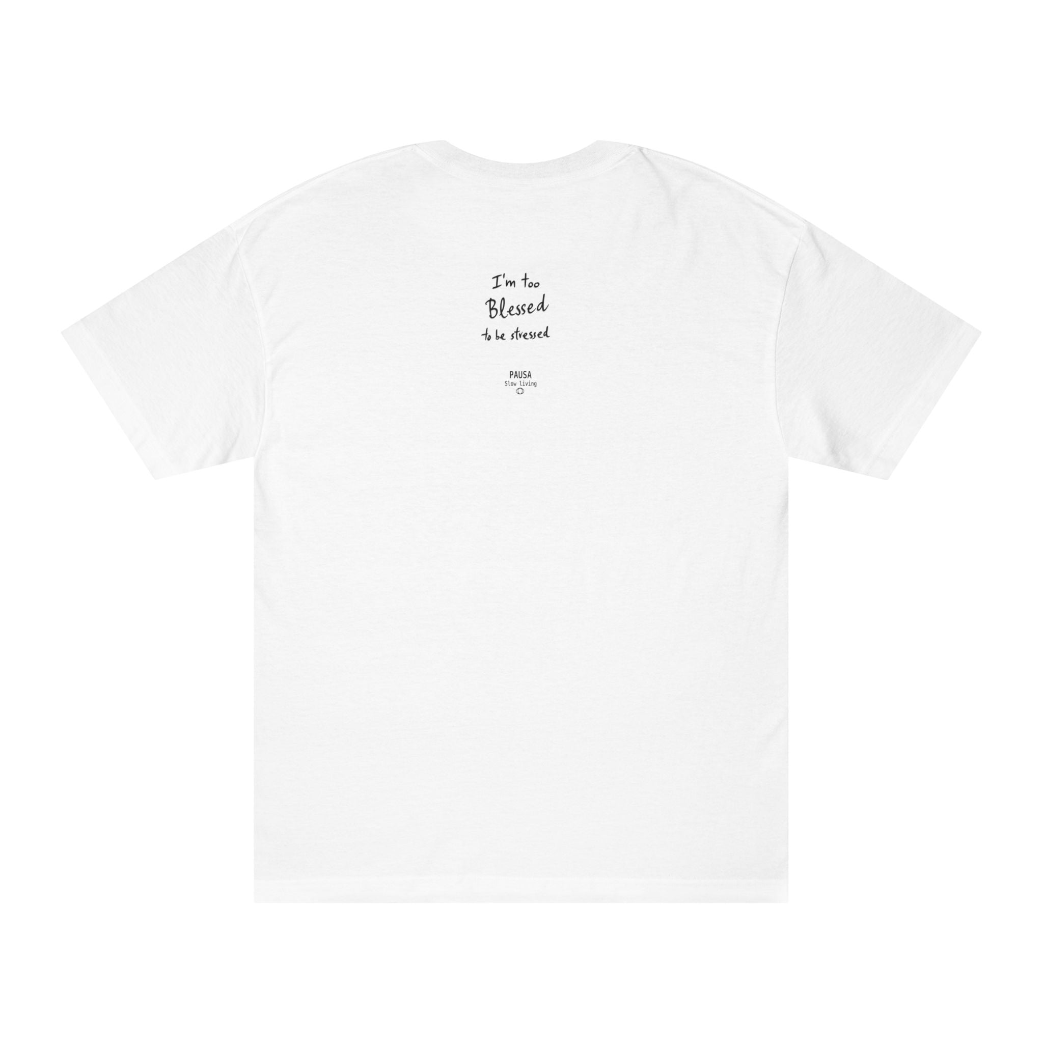 Blessed Tee — "I'm Too Blessed to Be Stressed" Minimal Religious Graphic Tee