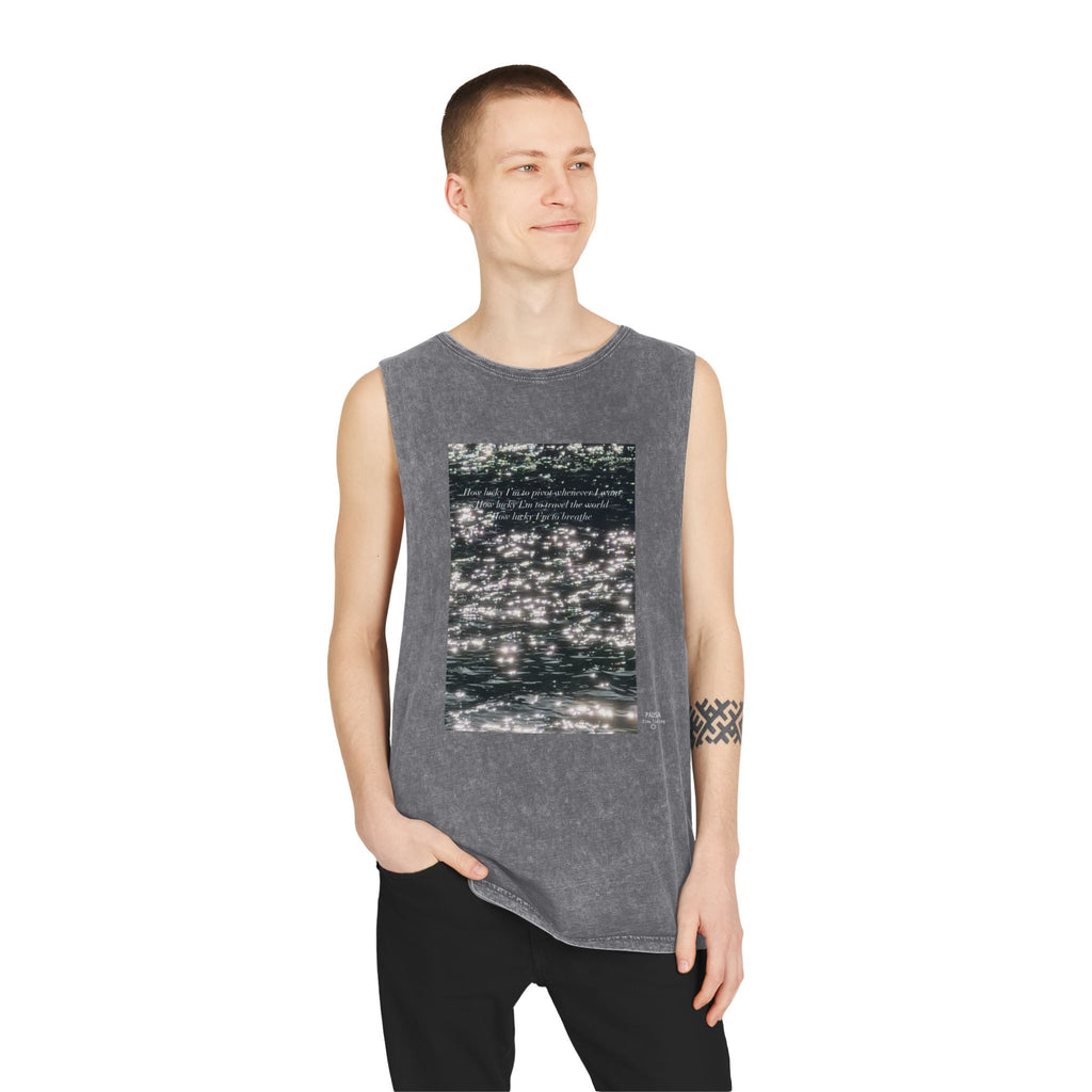 Sparkling Water Photo Tank Top — Inspirational Quote Stonewash Muscle Tee