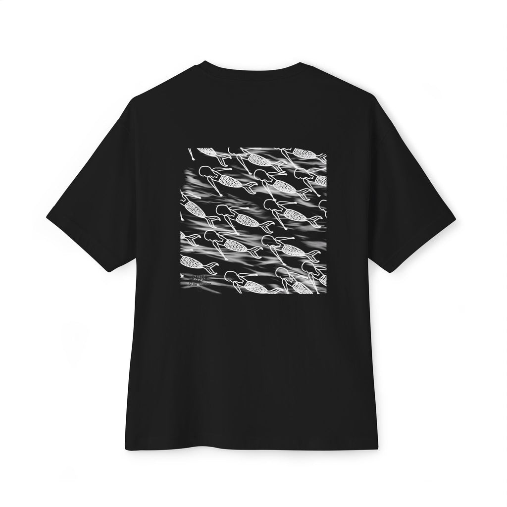 Mermaid Calling Oversized Tee — Navy & Black Pocket & Back Print