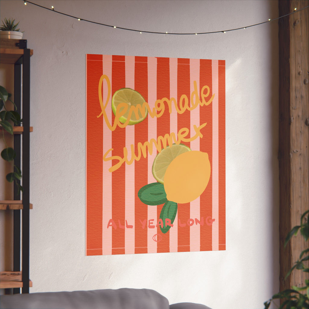 Lemonade Summer Matte Vertical Poster — 'Lemonade Summer All Year Long' Citrus Wall Art